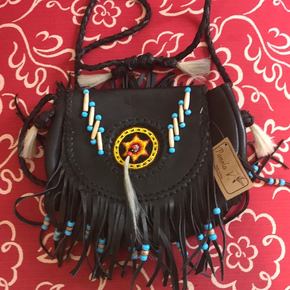 NWT Pamela V leather beaded handbag made in Peru - Picture 1 of 2
